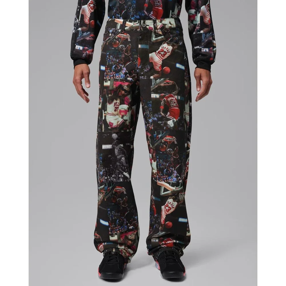 Nike Jordan Flight All Over Print Woven Pants Black Sail Men’s Sz 32 IQ5238-010